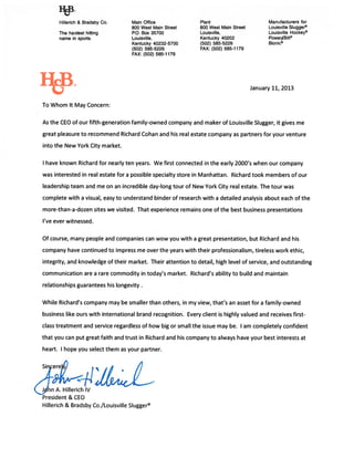 Hillerich & bradsby letter of recommendation for richard cohan