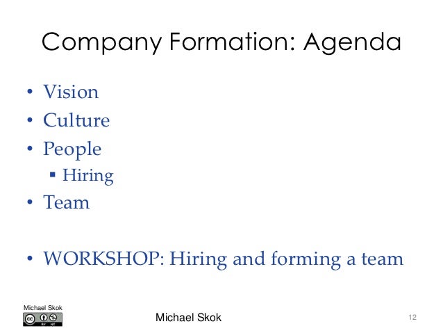 company formation agenda vision culture company agenda