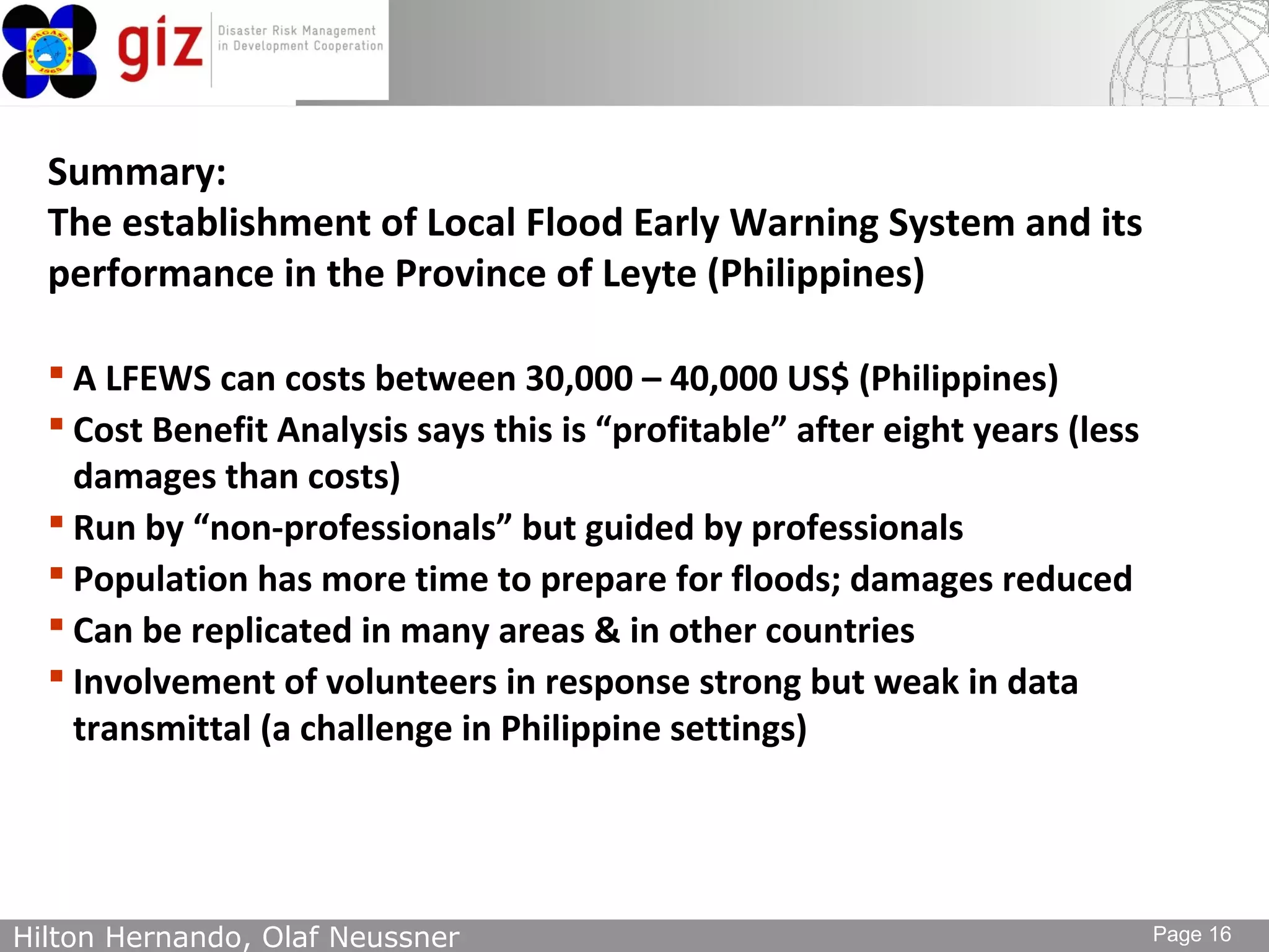 Low cost flood early warning systems based on linking local governments ...