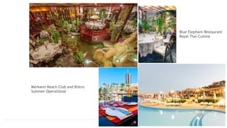 Blue Elephant Restaurant
Royal Thai Cuisine
Merkanti Beach Club and Bistro
Summer Operational
 