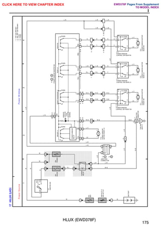 HLUX (EWD378F)
175
I
;;;;;;;;;;;;;;;;;;;;;
;;;;;;;;;;;;;;;;;;;;;
;;;;;;;;;;;;;;;;;;;;;
;;;;;;;;;;;;;;;;;;;;;
;;;;;;;;;;;;;;;;;;;;;
;;;;;;;;;;;;;;;;;;;;;
;;;;;;;;;;;;;;;;;;;;;
;;;;;;;;;;;;;;;;;;;;;
;;;;;;;;;;;;;;;;;;;;;
;;;;;;;;;;;;;;;;;;;;;
;;;;;;;;;;;;;;;;;;;;;
;;;;;;;;;;;;;;;;;;;;;
;;;;;
;;;;;
;;;;;
1
2
3
4
17
HILUX
(
LHD
)
2
100A
ALT(∗1)
80A
ALT(∗2)
40A
AM1
2
2
ACC
IG1
AM1
4
1
2
3
5
1C
1
1
F
6
1B
1
1H
5
10A
GAUGE
1B
12
WINDOW
LOCK
SW
LOCK
UP
DOWN
NORMAL
DRIVER'
S
POWER
WINDOW
RELAY
M
1
2
1
I
B
1
IG
Cowl
side
panel
LH
BATTERY
W
1
1
2
2
A
A
W–B
J
7
JUNCTION
CONNECTOR
POWER
RELAY
P10
POWER
WINDOW
MOTOR
FRONT
LH
W–B
LG
L–Y
W–B W–B W–B
R–L
W
R
I17
IGNITION
SW
P
o
w
e
r
S
o
u
rc
e
DOWN
UP
FRONT
PASSENGER'
S
DOWN
UP
REAR
LH
REAR
RH
UP
DOWN
8
I
B
2
3
I
B
2
7
I
B
2
2
I
B
2
9
I
B
2
4
I
B
2
7
IL2
2
IL2
4
B
G1
3
B
G1
4
B
H1
3
B
H1
5
B
G1
5
B
H1
M
1
2
5
2
3
1
P 6
POWER WINDOW
CONTROL SW FRONT RH
P11
POWER
WINDOW
MOTOR
FRONT
RH
UP
DOWN
LG
L–Y
M
1
2
5
2
3
1
P 7
POWER WINDOW
CONTROL SW REAR LH
P12
POWER
WINDOW
MOTOR
REAR
LH
UP
DOWN
LG
L–Y
M
1
2
5
2
3
1
P 8
POWER WINDOW
CONTROL SW REAR RH
P13
POWER
WINDOW
MOTOR
REAR
RH
UP
DOWN
LG
L–Y
L–R
R–B
R–G
R–L
L–B
Y
G
L–R
R–B
R–G
R–B
R–G
R–L
L–B
Y
G
Y
G
Y
G
L–R
L–R
P
o
w
e
r
W
in
d
o
w
1I
1
30A
POWER
1H
1
9
B
(∗4)
10
A
(∗3)
F
A
D
B
IL2
6
BW
DU
DD
E
1
A
3
B
5
A
4
B
3
A
(∗3)
1
B
(∗4)
L–R
W
W
W
W
L–R
L–R
L–R
L–R
L–R
4
L–R
PU
RLU
RRU
PD
RLD
RRD
4
4
14
A
8
B
6
A
(∗3)
10
B
(∗4)
9
A
1
2
A
8
A
1
3
A
L–R
L–R
Y
G
D
D
D
U
U
U
∗
4
:
2–Door
∗
3
:
4–Door
∗
2
:
45A,
55A
Type
Alternator
∗
1
:
70A
Type
Alternator
B
S
U
S
D
S
U
S
D
B
S
U
S
D
B
L–R
1
2
F
A
L–R
JUNCTION
CONNECTOR
B
A
J 5 J 6
,
P
9
,
POWER
WINDOW
MASTER
SW
A
B
L–R
CLICK HERE TO VIEW CHAPTER INDEX Pages From Supplement
TO MODEL INDEX
EWD378F
 