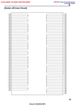 1 3C
2 3C
3 3C
1 3A
2 3A
3 3A
4 3E
5 3E
6 3E
7 3E
8 3E
9 3E
10 3E
4 3A
5 3A
6 3A
7 3A
8 3A
5 3B
6 3B
7 3B
8 3B
9 3B
10 3B
1 3E
2 3E
3 3E
1 3D
2 3D
3 3D
4 3D
5 3D
6 3D
7 3D
8 3D
9 3D
10 3F
11 3F
12 3F
13 3F
14 3F
15 3F
16 3F
17 3F
18 3F
19 3F
20 3F
10 3D
11 3D
12 3D
11 3C
12 3C
13 3C
14 3C
15 3C
16 3C
4 3C
5 3C
6 3C
7 3C
8 3C
9 3C
10 3C
13 3D
14 3D
15 3D
16 3D
17 3D
18 3D
19 3D
20 3D
11 3E
12 3E
13 3E
14 3E
15 3E
16 3E
17 3E
18 3E
19 3E
20 3E
21 3E
22 3E
17 3C
18 3C
19 3C
20 3C
21 3C
22 3C
1 3F
2 3F
3 3F
4 3F
5 3F
6 3F
7 3F
8 3F
9 3F
1 3B
2 3B
3 3B
4 3B
HILUX (EWD378F)
29
D
[Center J/B Inner Circuit]
CLICK HERE TO VIEW CHAPTER INDEX Pages From Supplement
TO MODEL INDEX
EWD378F
 