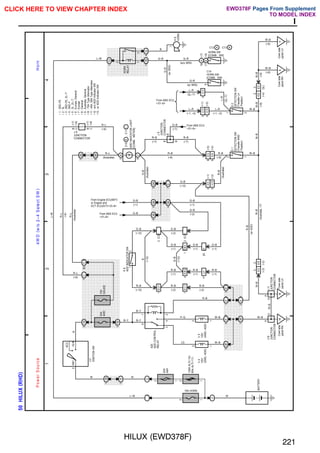 HILUX (EWD378F)
221
I
;;;;;
;;;;;
;;;;;
;;;;;;;;;
;;;;;;;;;
;;;;;;;;;
;;;;;;;;;
;;;;;;;;;
;;;;;;;;;
;;;;;;;;;
;;;;;;;;;
;;;;;;;;;
;;;;;;;;;
;;;;;;;;;
;;;;;;;;;
;;;;;;;;;
;;;;;;;;;
;;;;;;;;;
;;;;;
;;;;;
;;;;;
;;;;;
;;;;;
;;;;;
;;;;;
;;;;;
;;;;;
;;;;;
;;;;;
;;;;;
;;;;;
;;;;;
;;;;;
;;;;;
;;;;;
;;;;;
;;;;;
;;;;;
;;;;;
;;;;;
;;;;;
;;;;;
;;;;;
;;;;;
;;;;;
;;;;;
;;;;;;;;;;
;;;;;;;;;;
;;;;;;;;;;
;;;;;;;;;;
;;;;;;;;;;
;;;;;;;;;;
;;;;;;;;;;
1
2
3
4
50
HILUX
(
RHD
)
2
15A HORN
100A
ALT(∗10)
80A
ALT(∗11)
40A
AM1
2
2
1H
1
1I
1
2
ACC
IG1
AM1
4
1H
5
1
B
7
1
F
2
20A
4WD
10A
GAUGE
1E
7
1
2
1
2
3F
5
3
F
4
3
A
1
3
A
3
3F
1
3
A
2
1
EC1
2
EC1
1
ED1
2
ED1
1
2
IH
Cowl
side
panel
RH
IK
Cowl
side
panel
LH
2
IC5
3
IC3
1
1
1
3
4
2
2
2
2
6
1
A
A
A
A
W
W
L–W
W
R–L
(∗6)
G–B
R–B
B–Y
B–Y
B–Y
R–B R–B
R–B
P–G
LG W–B
W–B W–B
W–B
W–B
R–B
(w/
ADD)
R
I17
IGNITION
SW
A20
ADD
CONTROL
RELAY
A
8
ADD
INDICATOR
SW
V
4
VSV
(2WD,
ADD)
V
5
VSV
(4WD,
ADD)
J15
JUNCTION
CONNECTOR
J
3
JUNCTION
CONNECTOR
BATTERY
(∗3)
(∗2)
1
2
3
1J
3
1E
10
1J
4
6
17
B
18
A
5
B
9
C
3D
1
3D
5
3A
4
3
A
7
3A
5
3A
8
3A
6
6
I
C
5
IC3
8
IC5
6
IC3
8
1
2
2
1
L–W
R–L
(∗6)
R–L
G–B
(∗12)
H
9
HORN
(∗1)
(∗1)
(∗2)
(∗5)
(∗4)
C14
HORN SW
[COMB. SW]
HORN SW
[COMB. SW]
(∗7)
(∗9)
4WD
INDICATOR
LIGHT
[COMB.
METER]
G–B
(Australia)
R–B
(Australia)
G–R
(w/
SRS)
R–B
(∗7)
R–B
(∗8)
R–B
(∗6)
R–B
(∗7)
L–R
R–L
(∗6)
R–L
(Australia)
L–R
G–R
(w/ SRS)
G–R
(w/o SRS)
G–R
B
B
B
B
C
1
B
C
IC3
3
2
IC5
W–B
W–B
W–B
W–B
(∗8)
II
Cowl
side
panel
LH
IL
Cowl
side
panel
RH
W–B
W–B
W–B
From ABS ECU
<51–6>
J
5
JUNCTION
CONNECTOR
D
1
DETECTION
SW
(Transfer
4WD
Position)
D
2
DETECTION
SW
(Transfer
L4
Position)
HORN
RELAY
From ABS ECU
<51–6>
From Engine ECU(M/T)
or Engine and
ECT ECU(A/T)<33–8>
L–W
∗
1
:
3RZ–FE
∗
2
:
5L
∗
3
:
3RZ–FE,
2L–T
∗
4
:
3RZ–F
∗
5
:
3L,
2L–T
∗
6
:
Europe,
General
∗
7
:
Europe
∗
8
:
General
(∗8)
(∗7)
(∗7)
(∗8)
(∗4)
(3L)
P
o
w
e
r
S
o
u
rc
e
4
W
D
(w
/o
2
–
4
S
e
le
c
t
S
W
)
H
o
rn
G–B
(∗1)
G–B
B
G–B
(∗7)
From ABS ECU
<51–6>
(∗8)
(∗8)
(∗8)
∗
9
:
Australia,
General
(∗2)
,
C11
C10
B
C
B
C12 C13
A ,
∗10
:
70A
Type
Alternator
∗11
:
45A,
55A
Type
Alternator
5
I
C
3
4
I
C
5
(∗1, ∗2) (∗1, ∗2)
4
I
C
3
L–R
(2L–T)
L–R
(2L–T)
(∗2)
G–B
(∗2)
4
EB
3
1
EB
3
17
IJ1
20
IJ1
G–B
R–B R–B
G–B
R–B
G–B
G–B
G–B
B
(∗12)
(∗12)
(∗1)
(∗1)
∗12
:
w/o
ADD
Indicator
SW
(∗2)
(∗1) (∗1)
(∗1)
(∗1)
(∗2)
G–B
(∗1)
W–B
(Australia,
∗7)
(Australia)
J 6
JUNCTION
CONNECTOR
(∗13)
(∗13)
∗13
:
w/
ADD
Indicator
SW
CLICK HERE TO VIEW CHAPTER INDEX Pages From Supplement
TO MODEL INDEX
EWD378F
 