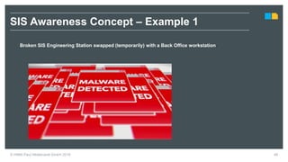 49
SIS Awareness Concept – Example 1
Broken SIS Engineering Station swapped (temporarily) with a Back Office workstation
© HIMA Paul Hildebrandt GmbH 2018
 