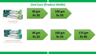 Oral Care (Product Width)
40 gm
Rs 20
100 gm
Rs 50
40 gm
Rs 20
100 gm
Rs 50
175 gm
Rs 80
 