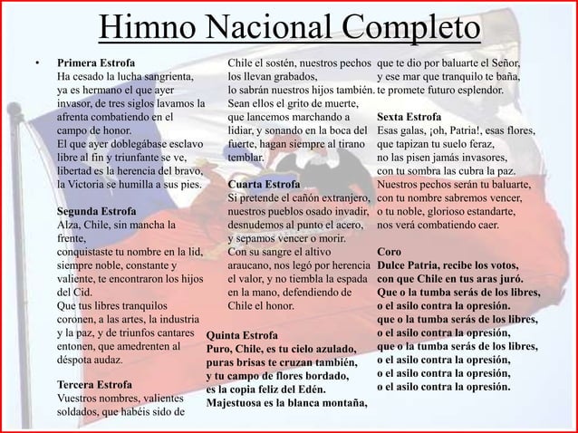 Himno Nacional De Chile Completo Letra Original