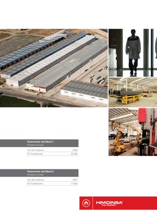 Tratamiento del Metal 1
Infraestructuras

Año de Fundación           2003
M2 Instalaciones          25.000




Tratamiento del Metal 2
Infraestructuras

Año de Fundación           2007
  2
M Instalaciones           21.000
 