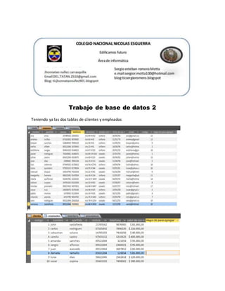 Trabajo de base de datos 2 
Teniendo ya las dos tablas de clientes y empleados 
 