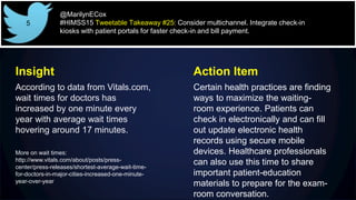 @MarilynECox
#HIMSS15 Tweetable Takeaway #25: Consider multichannel. Integrate check-in
kiosks with patient portals for fa...