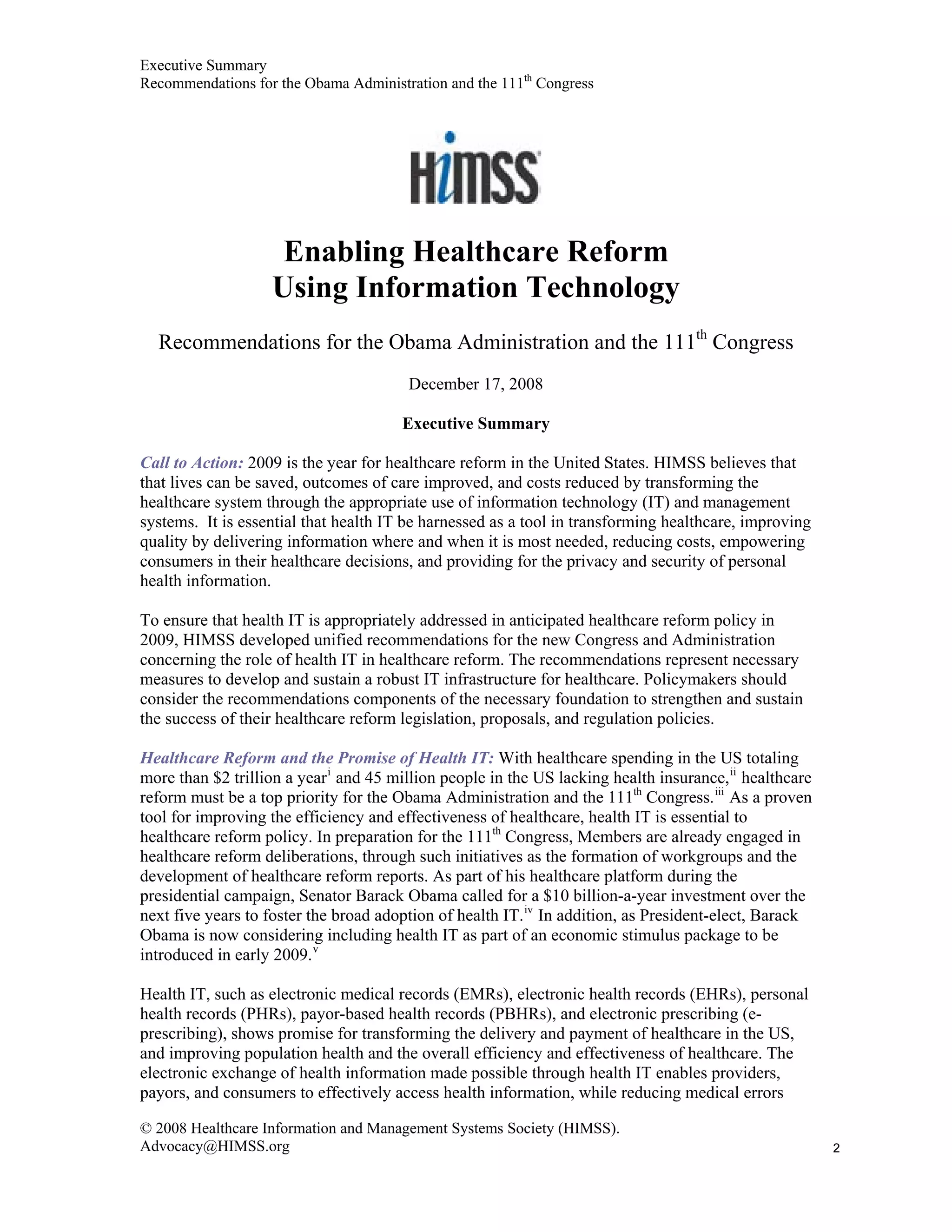 Enabling Healthcare Reform Using IT