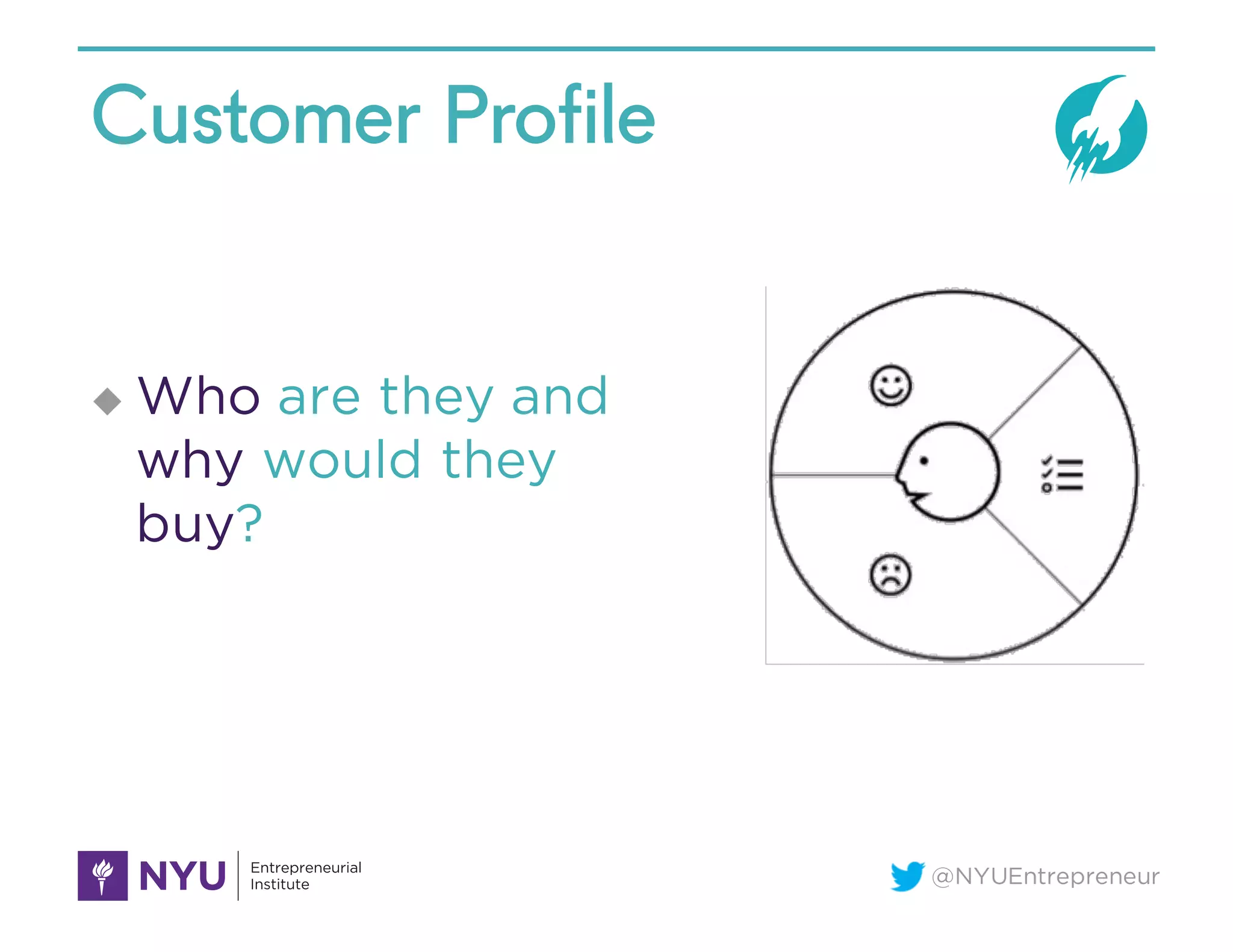 @NYUEntrepreneur
Customer Profile
u Who are they and
why would they
buy?
 