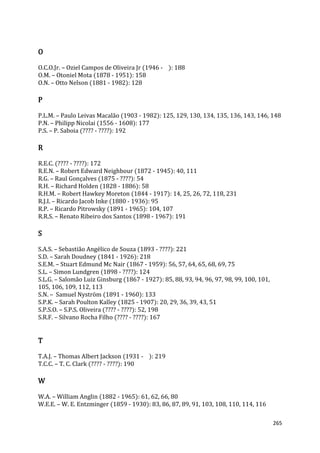 265
O
O.C.O.Jr. – Oziel Campos de Oliveira Jr (1946 - ): 188
O.M. – Otoniel Mota (1878 - 1951): 158
O.N. – Otto Nelson (1881 - 1982): 128
P
P.L.M. – Paulo Leivas Macalão (1903 - 1982): 125, 129, 130, 134, 135, 136, 143, 146, 148
P.N. – Philipp Nicolai (1556 - 1608): 177
P.S. – P. Saboia (???? - ????): 192
R
R.E.C. (???? - ????): 172
R.E.N. – Robert Edward Neighbour (1872 - 1945): 40, 111
R.G. – Raul Gonçalves (1875 - ????): 54
R.H. – Richard Holden (1828 - 1886): 58
R.H.M. – Robert Hawkey Moreton (1844 - 1917): 14, 25, 26, 72, 118, 231
R.J.I. – Ricardo Jacob Inke (1880 - 1936): 95
R.P. – Ricardo Pitrowsky (1891 - 1965): 104, 107
R.R.S. – Renato Ribeiro dos Santos (1898 - 1967): 191
S
S.A.S. – Sebastião Angélico de Souza (1893 - ????): 221
S.D. – Sarah Doudney (1841 - 1926): 218
S.E.M. – Stuart Edmund Mc Nair (1867 - 1959): 56, 57, 64, 65, 68, 69, 75
S.L. – Simon Lundgren (1898 - ????): 124
S.L.G. – Salomão Luiz Ginsburg (1867 - 1927): 85, 88, 93, 94, 96, 97, 98, 99, 100, 101,
105, 106, 109, 112, 113
S.N. – Samuel Nyström (1891 - 1960): 133
S.P.K. – Sarah Poulton Kalley (1825 - 1907): 20, 29, 36, 39, 43, 51
S.P.S.O. – S.P.S. Oliveira (???? - ????): 52, 198
S.R.F. – Silvano Rocha Filho (???? - ????): 167
T
T.A.J. – Thomas Albert Jackson (1931 - ): 219
T.C.C. – T. C. Clark (???? - ????): 190
W
W.A. – William Anglin (1882 - 1965): 61, 62, 66, 80
W.E.E. – W. E. Entzminger (1859 - 1930): 83, 86, 87, 89, 91, 103, 108, 110, 114, 116
 