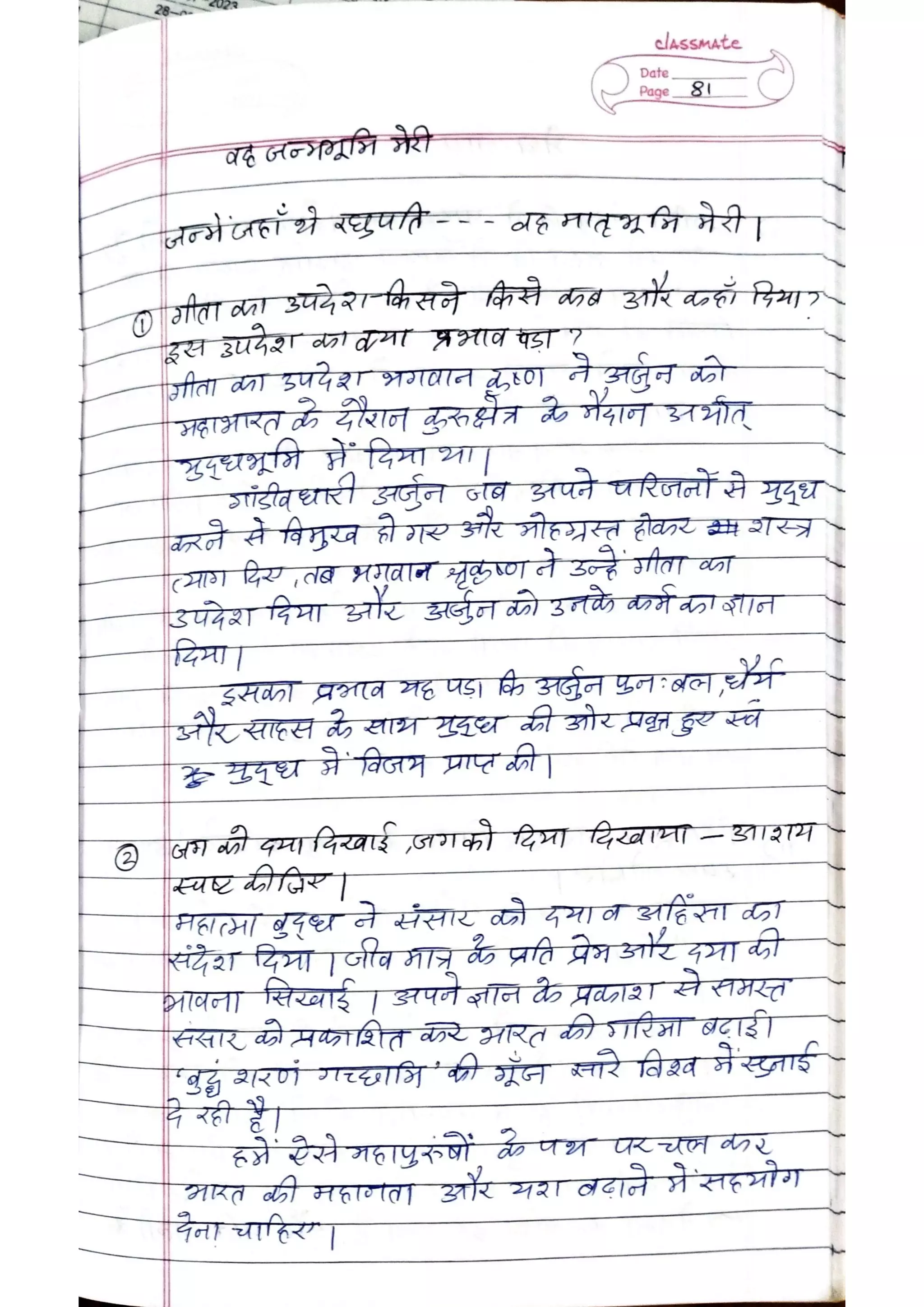 ICSE Hindi Class X Handwritten Notes