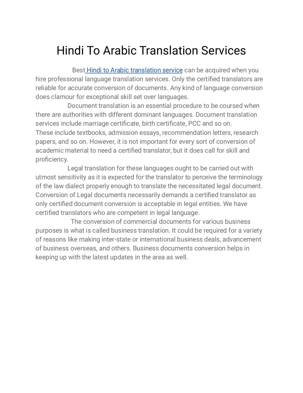 Hindi to arabic translation services