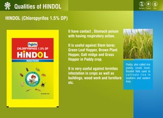 Qualities of HINDOL
It have contact , Stomach poison
with having respiratory action.
It is useful against Stem borer,
Gree...