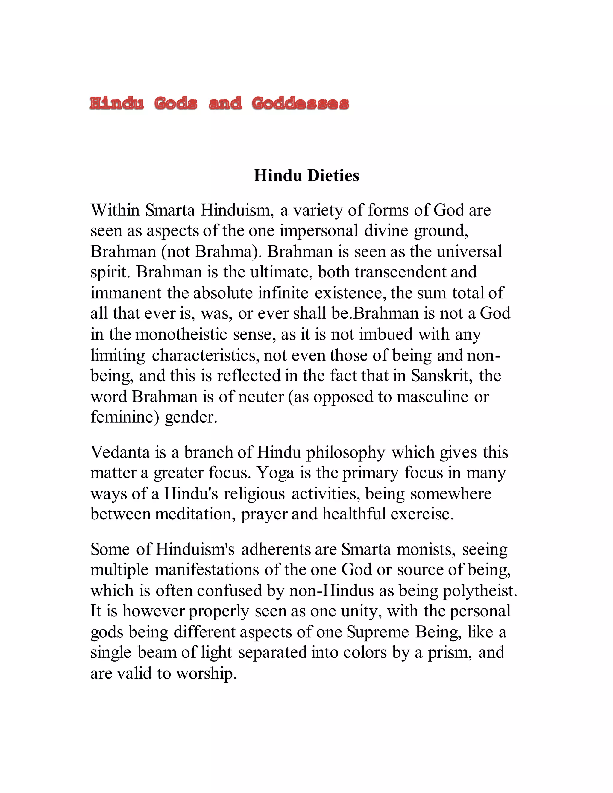 Hindu gods and goddesses | DOCX