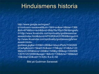 Hinduismens historia

http://www.google.se/imgres?
q=hinduism+saraswati&um=1&hl=sv&sa=X&biw=1366
&bih=674&tbm=isch&tbnid=8Mp76s1f0piV5M:&imgrefu
rl=http://www.iloveindia.com/spirituality/goddesses/sar
aswati/index.html&docid=kP0HfQfnAOCRhM&imgurl=h
ttp://www.iloveindia.com/spirituality/goddesses/gifs/sar
aswati-hindu-
goddess.jpg&w=335&h=280&ei=kbxyUPipArTO4QSi9
oCwAg&zoom=1&iact=hc&vpx=178&vpy=314&dur=23
9&hovh=205&hovw=246&tx=149&ty=88&sig=1054508
13575125100665&page=1&tbnh=139&tbnw=166&start
=0&ndsp=22&ved=1t:429,r:8,s:0,i:92
        Bild på Gudinnan Saraswati
 