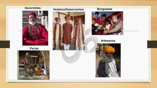 Sacerdotes
Nobleza/Gobernantes Burgueses
Parias
Artesanos
 