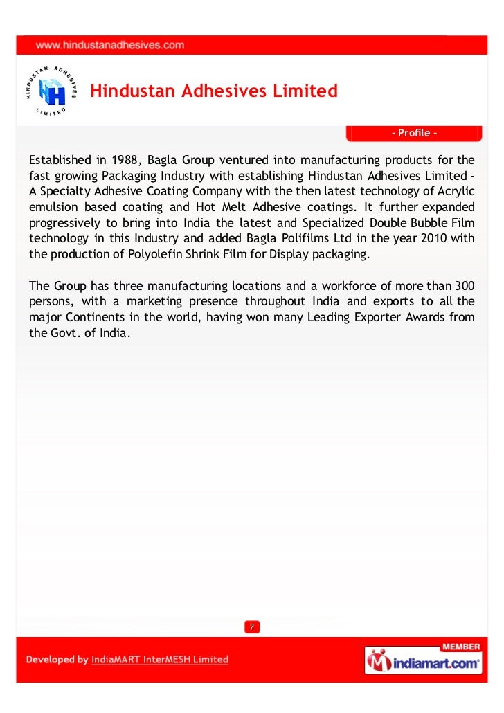 Hindustan Adhesives Limited, New Delhi, Packaging Industry