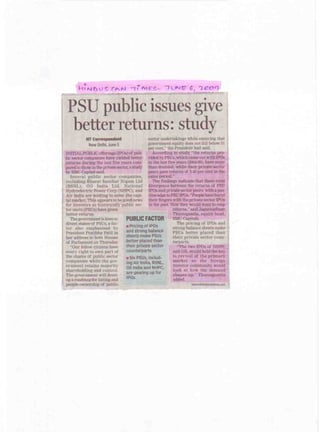 Hindustan Times June 6 2009_PSU public issues give better returns