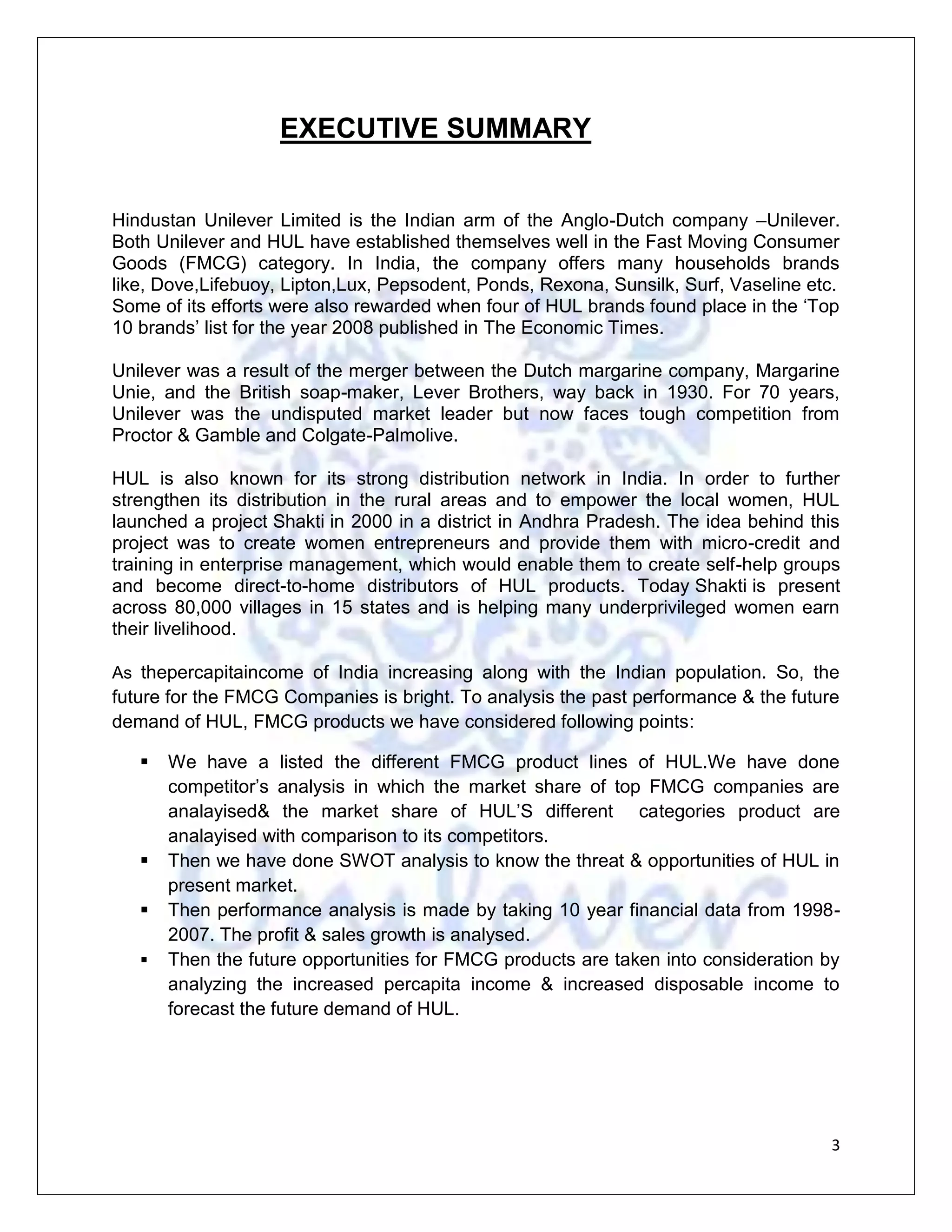 Then performance analysis is made by taking 10 year financial data from 1998-2007. The profit & sales growth is analysed. 