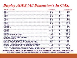 Display ADDS (All Dimension’s In CMS)
 