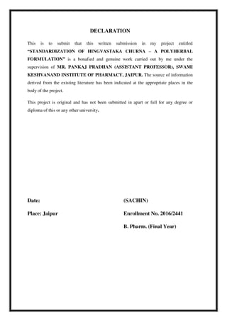Standardization of Hingvastaka churna- A polyherbal formulation | PDF