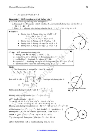 Chương3. Phương pháp toạ độ phẳng
www.saosangsong.com,vn
24
• Δ ở ngỏai (I) d(I, Δ) > R
Dạng toán 2 : Thiết lập phương trì...