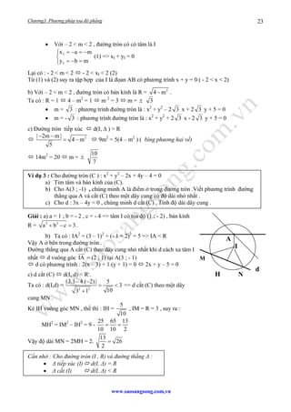 Chương3. Phương pháp toạ độ phẳng
www.saosangsong.com,vn
23
• Với – 2 < m < 2 , đường tròn có có tâm là I
⎩
⎨
⎧
=−=
−=−=
m...
