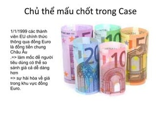 1/1/1999 cc thnh
vin EU chnh th?c
th?ng qua ??ng Euro
l ??ng ti?n chung
Ch?u ?u
.=> lm m?c ?? ng??i
tiu dng c th? so
snh gi c? d? dng
h?n
=> s? hi ha v? gi
trong khu v?c ??ng
Euro.
Ch? th? m?u ch?t trong Case
 