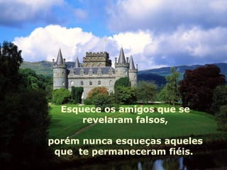 Esquece os amigos que se revelaram falsos, porém nunca esqueças aqueles que  te permaneceram fiéis.  