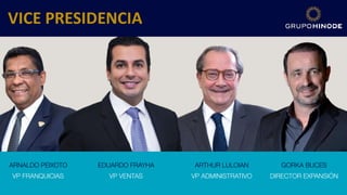 ARNALDO PEIXOTO EDUARDO FRAYHA ARTHUR LULOIAN GORKA BUCES
VP FRANQUICIAS VP VENTAS VP ADMINISTRATIVO DIRECTOR EXPANSIÓN
 