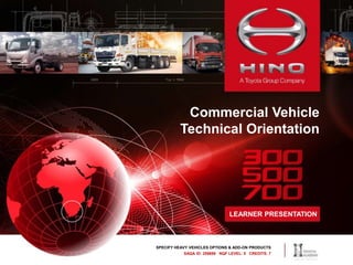 SPECIFY HEAVY VEHICLES OPTIONS & ADD-ON PRODUCTS
SAQA ID: 259889 NQF LEVEL: 5 CREDITS: 7
LEARNER PRESENTATION
Commercial Vehicle
Technical Orientation
 