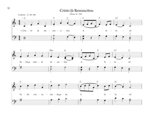 52
&
4
4
œ œ œ
œ œ œ œ œ œ œ œ
œ œ œ œ œ œ ˙
1. Cris - to já res - sus - ci - tou; A - le - lu - ia!
?
4
4 w
w
˙
˙ œ œ œ
œ Œ
œ œ œ œ ˙
˙
q = 96–108
[ ]
3 3
3
5
1
Exultante
& œ œ œ œ œ œ œ
œ œ
œ œ œ œ
œ œ œ œ œ œ ˙
So - bre a mor - te tri - un - fou; A - le - lu - ia!
?
w
w ˙
˙ ˙ œ
œ Œ
œ œ œ œ ˙
˙
3 3
1
2 1
&
œ œ œ
œ œ œ ˙ œ œ œ
œ œ œ œ œ œ ˙
Tu - do con - su - ma - do es - tá; A - le - lu - ia!
?
w
w œ œ ˙ ˙
˙ œ œ
œ œ ˙
˙
3 3 3
Cristo Já Ressuscitou
(Hinos, Nº. 120)
˘
˘
F F
F
F
G7
G7
G
G G G
D
Dm
C C C C
C
C
C C
 