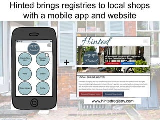 Hinted brings registries to local shops
with a mobile app and website

+

www.hintedregistry.com

 
