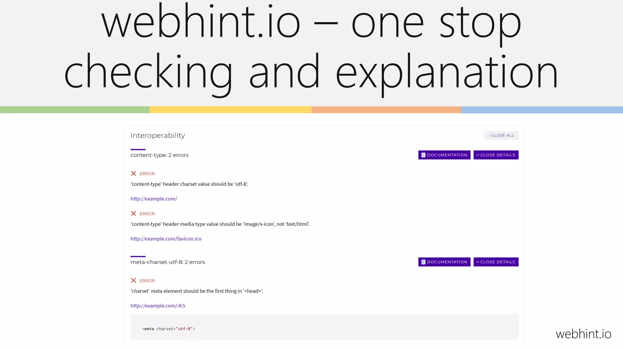 webhint.io – one stop
checking and explanation
webhint.io
 