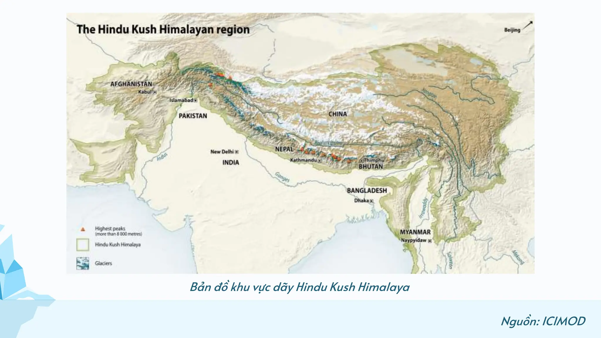 Bản đồ khu vực dãy Hindu Kush Himalaya
Nguồn: ICIMOD
 