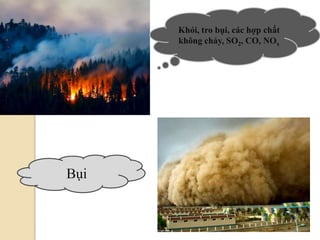 Khói, tro bụi, các hợp chất
không cháy, SO2, CO, NOx
Bụi
 
