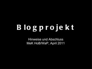 Blogprojekt Hinweise und Abschluss MeK HoB/WaP, April 2011 