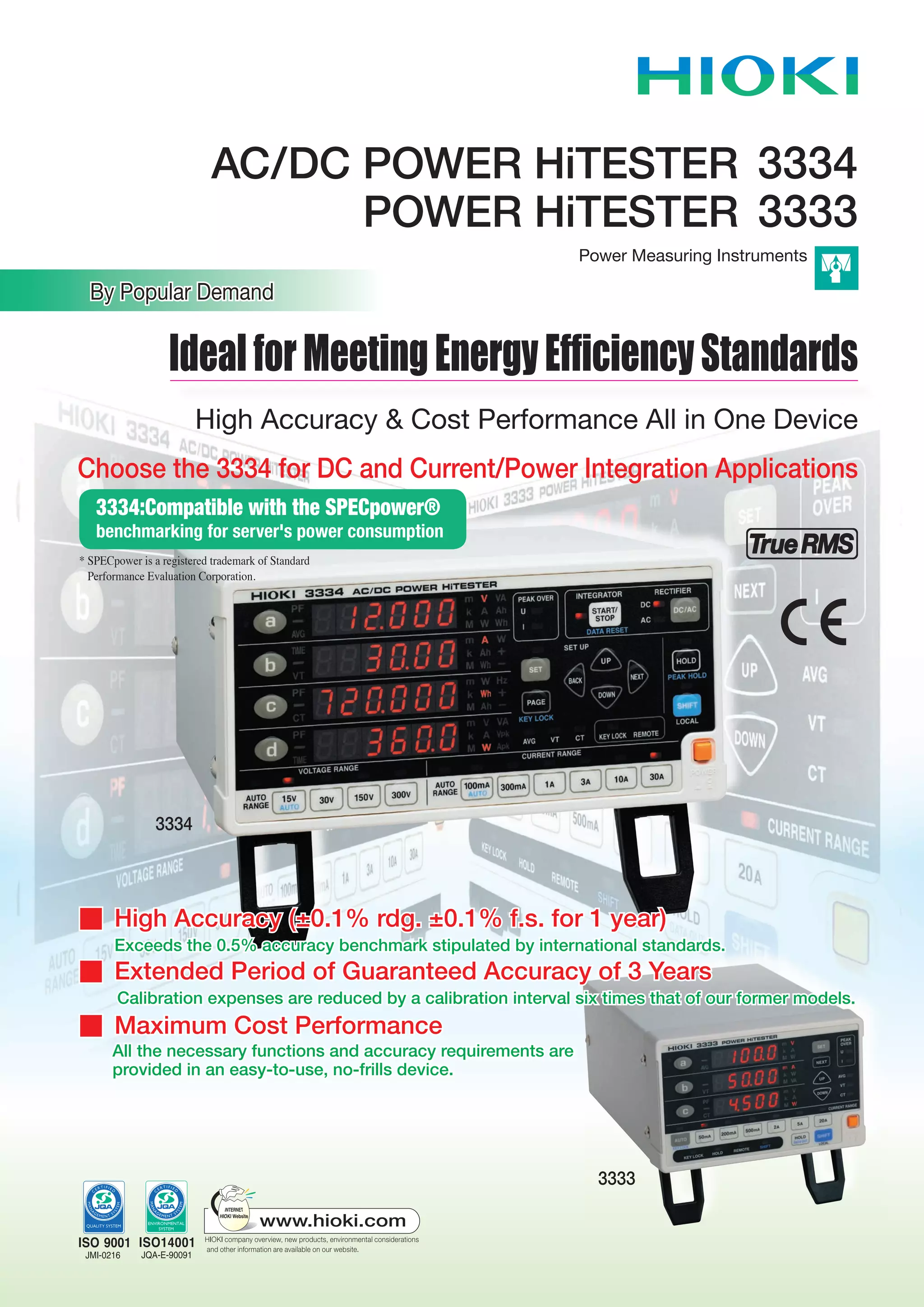 Hioki 3334 AC/DC Power HiTester - Datasheet Mana | PDF