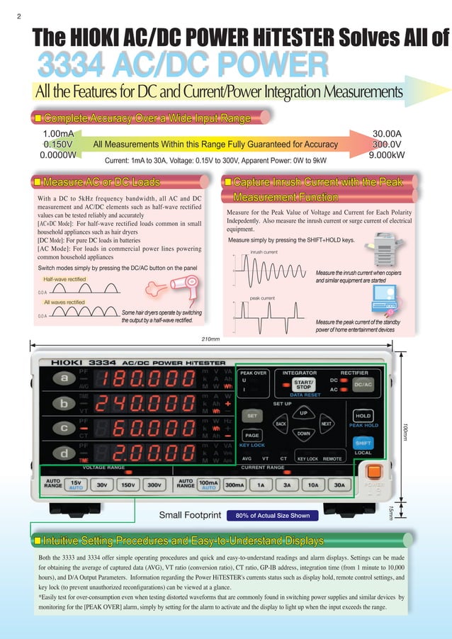Hioki 3334 AC/DC Power HiTester - Datasheet Mana | PDF