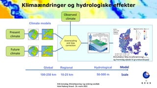 Future
climate
Global
100-250 km Scale
Regional
10-25 km
Hydrological
50-500 m
Klimaændringer og hydrologiske effekter
Mod...