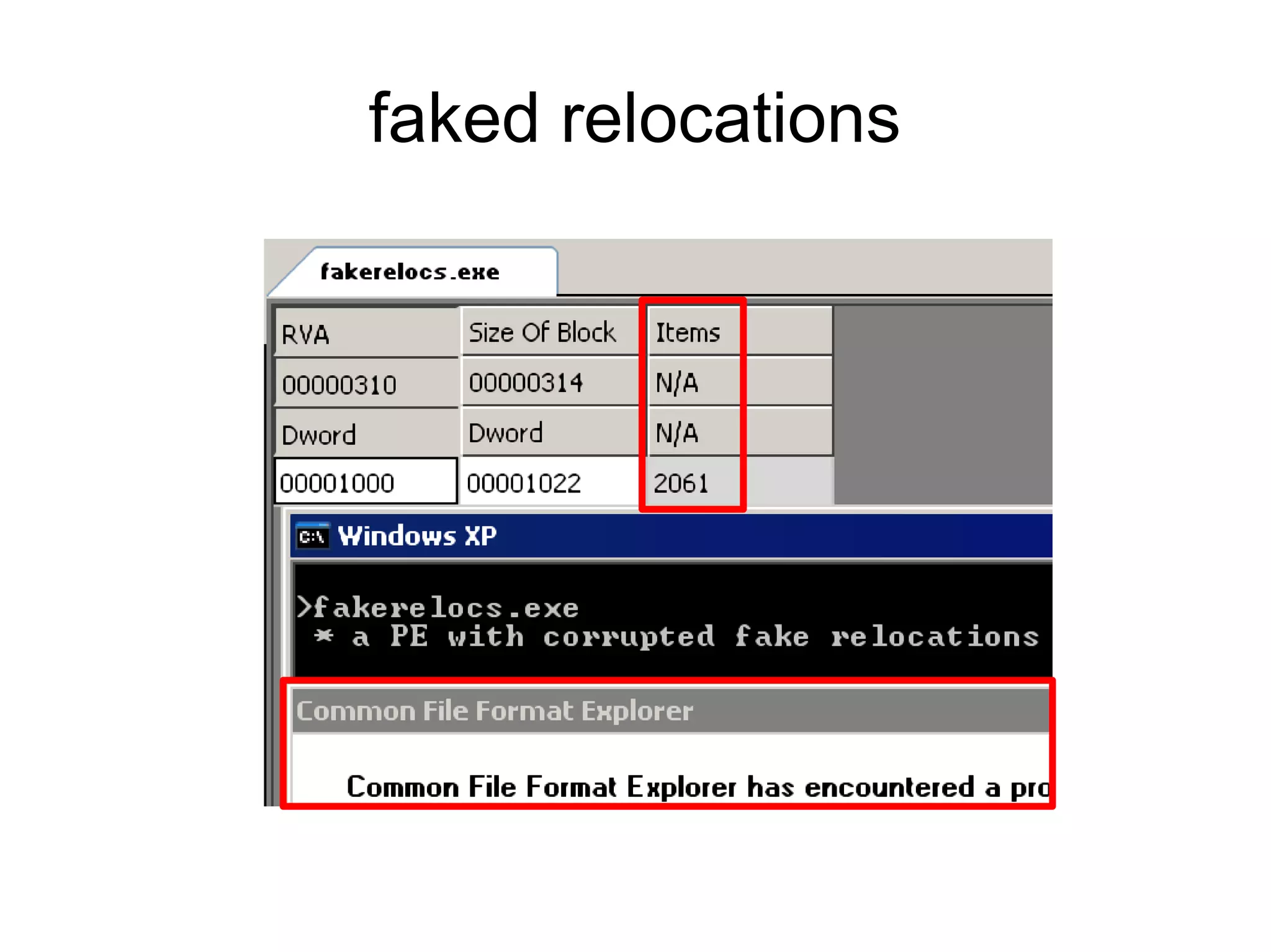 faked relocations
 