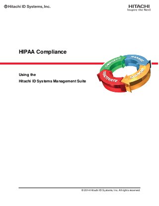 HIPAA Compliance
Using the
Hitachi ID Systems Management Suite
© 2014 Hitachi ID Systems, Inc. All rights reserved.
 