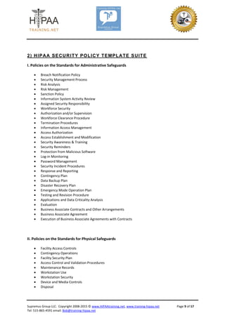 HIPAA Compliance Template Suites | PDF