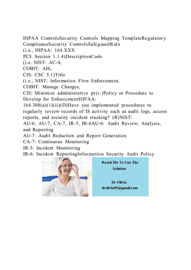 HIPAA ControlsSecurity Controls Mapping TemplateRegulatory Complia