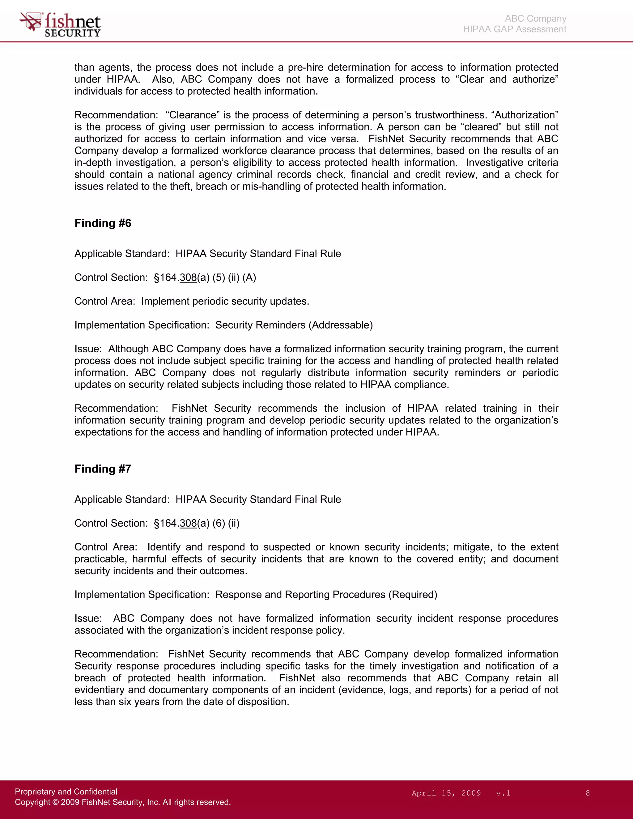 Hipaa Gap Assessment.Sanitized Report