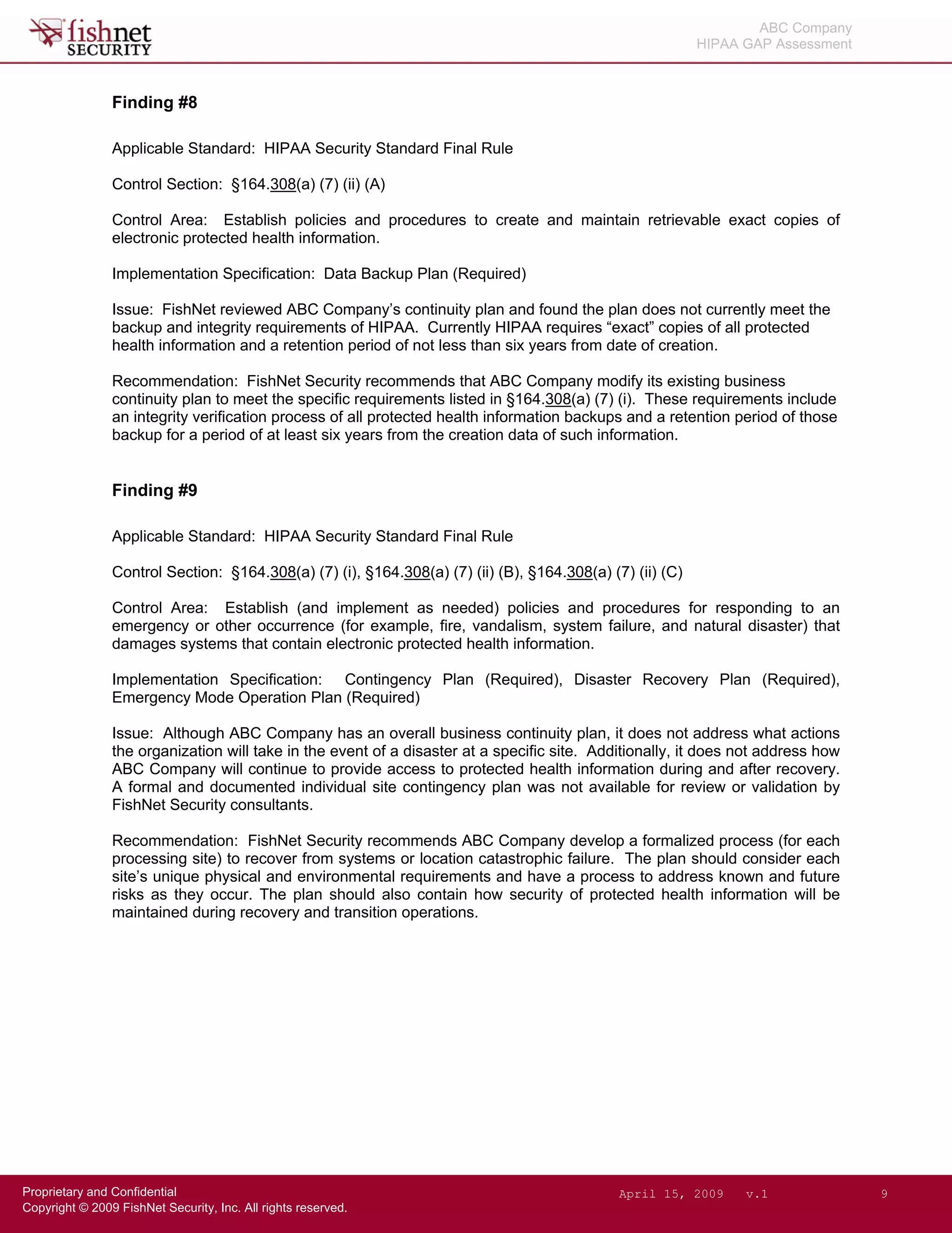 Hipaa Gap Assessment.Sanitized Report