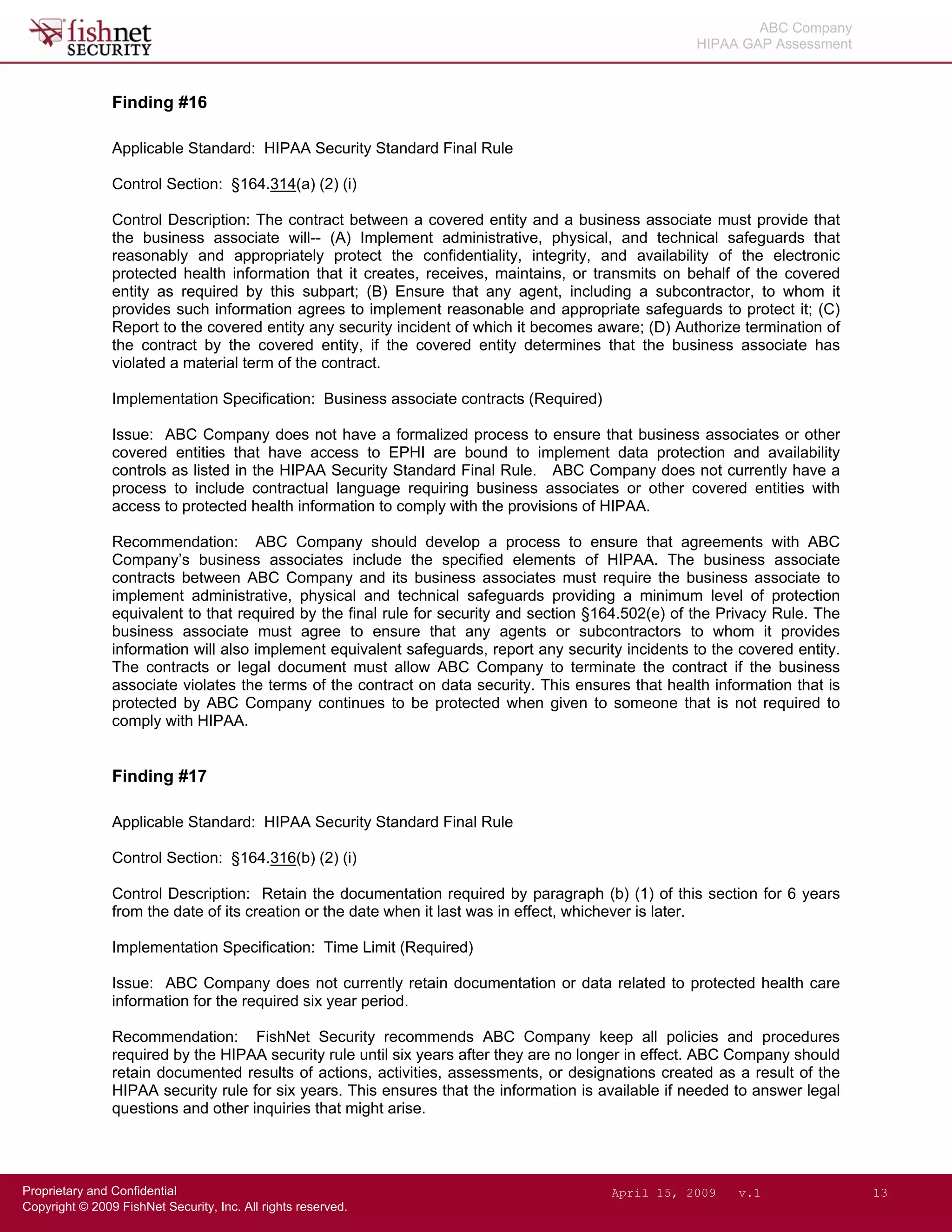 Hipaa Gap Assessment.Sanitized Report