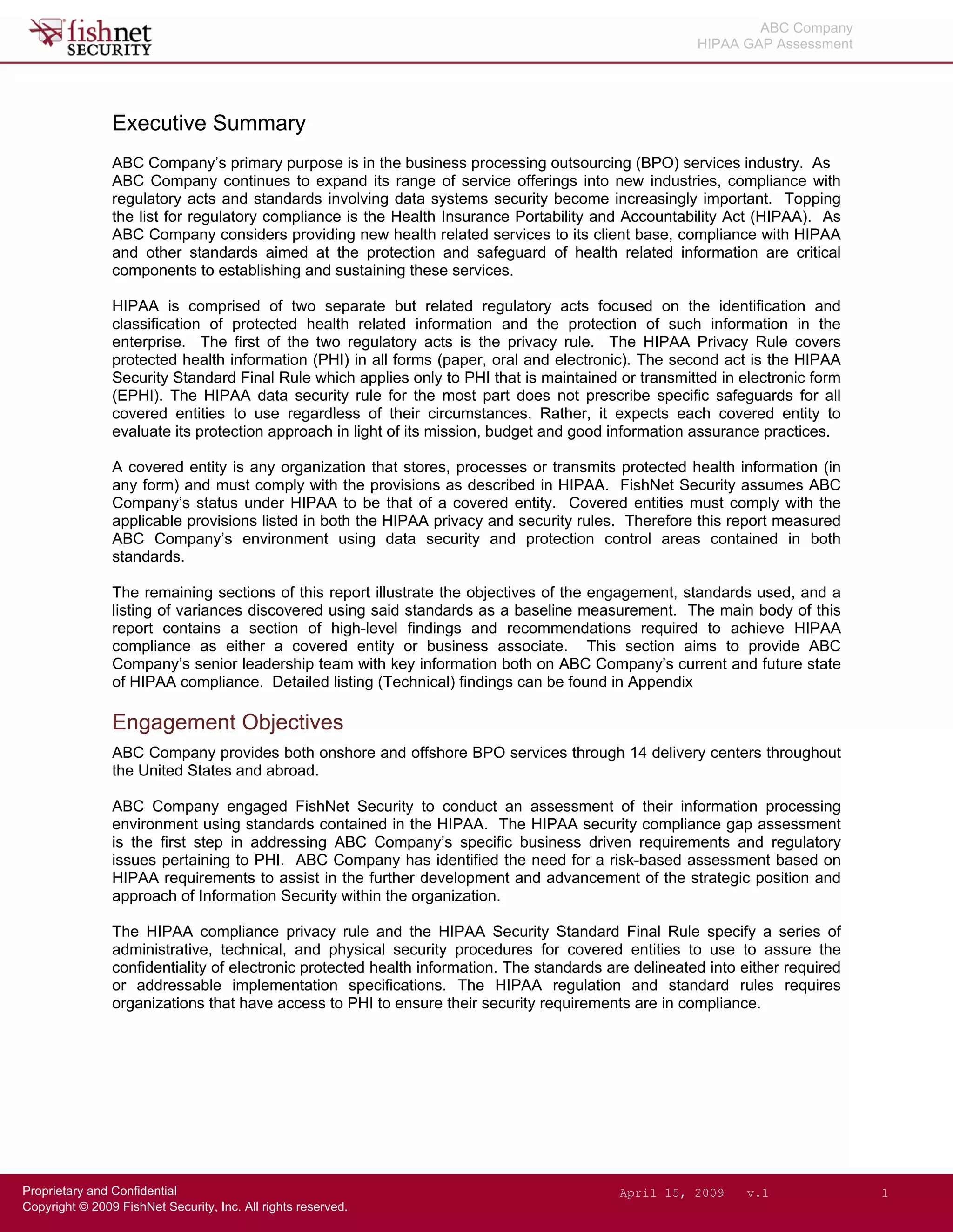 Hipaa Gap Assessment.Sanitized Report